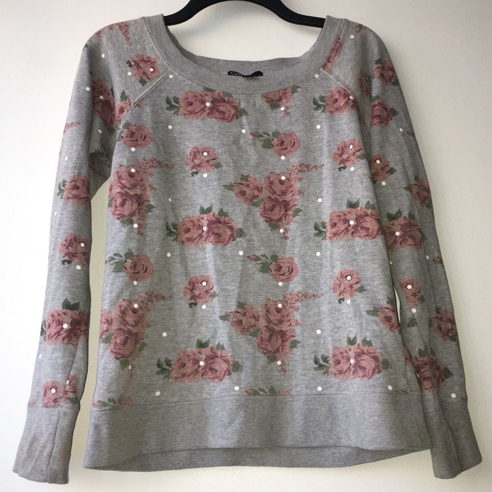 Grey with Pink Flowers Size Small Sweater‎ from SWS